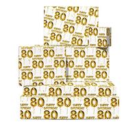 Papier cadeau pour homme - 6 feuilles de papier cadeau blanc - Cadeau du 80e anniversaire - Papier cadeau joyeux anniversaire pour femme - 80 ans - Pour maman ou papa - Par Central 23