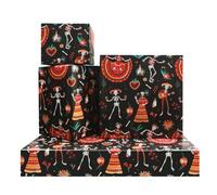 Papier cadeau pour le jour des morts - Roses de tête de mort d'horreur colorées - Design mexicain effrayant - 4 feuilles plates pliées - Dia de los Muertos - Cadeau d'Halloween et de Noël - Cadeau de