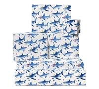 Papier cadeau requin - 6 feuilles de papier cadeau anniversaire - Fête requin - Océan - Papier cadeau blanc pour fille, enfant et femme - Livré avec autocollants - Par Central 23