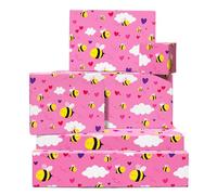 Papier cadeau rose - 6 feuilles de papier cadeau - Motif bourdon et cœur - Papier cadeau pour filles pour anniversaire, fête prénatale, Saint-Valentin - Recyclable - Par Central 23