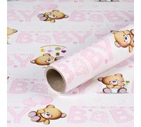 Papier cadeau rose avec nounours, anniversaire d'enfant, fête de bébé, 0,70 x 10 m