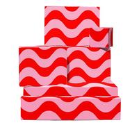 Papier cadeau rose et rouge - Motif ondulé - 6 feuilles de papier cadeau pour homme et femme - Anniversaire, Noël - Livré avec autocollants - Recyclable - Par Central 23