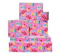 Papier Cadeau Rose - Sardines Éclatantes - 6 Feuilles Motifs Pop Art Colorés - Pour Anniversaire, Noël, Anniversaire de Mariage - Étiquettes Incluses - Pour Homme, Femme, Adulte - Recyclable