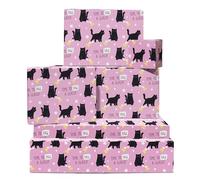 Papier Cadeau Rose - Thème Chat Pour Amoureux des Chats - Time To Paw A Glass - 6 Feuilles Papier Cadeau Drôle - Mariage, Anniversaire, Noël - Pour Amies, Meilleures, Femmes - Étiquettes Incluses