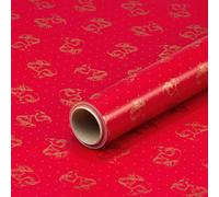 Papier cadeau rouge avec anges dorés, papier anniversaire, 0,7 x 10 m