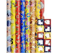 Papier cadeau Saint-Nicolas - Papier d'emballage - 200 x 70 cm - 8 rouleaux d'étiquettes incluses