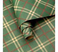 Papier cadeau simple festif classique à carreaux vert émeraude et rouge tartan - 1 mini rouleau de 43 x 300 cm par rouleau - Papier cadeau de luxe à carreaux pour anniversaire, vacances, hommes et