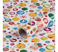 Papier cadeau Smilies, blanc, anniversaire d'enfant, 0,70 x 10 m