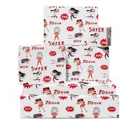 Papier cadeau super-héros - 6 feuilles de papier cadeau anniversaire pour elle - Supergirls - Papier cadeau blanc pour fille, petite-fille, nièce - Recyclable - Par Central 23