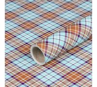 Papier cadeau tartan bleu et marron, papier anniversaire, 0,70 x 10 m