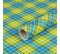 Papier cadeau tartan bleu et vert, papier anniversaire, 0,70 x 10 m