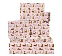 Papier Cadeau Tigre - 6 Feuilles Pour Enfants ou Amis - Anniversaire Thème Animaux - Mignons Tigres et Chats Blancs Fond Rose Avec Étiquettes par Central 23