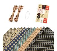 Papier cadeau : un total de 12 feuilles de papier kraft fait à la main, y compris 6 motifs, avec cordes, rubans adhésifs et autocollants, convient pour divers emballages cadeaux et travaux manuels