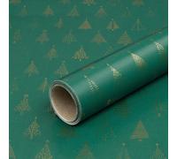 Papier cadeau, vert avec des sapins dorés, papier de Noël, 0,70 x 10 m