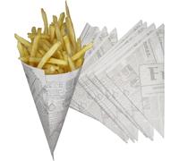 Papier Cône,100 Unités,Conteneur De Frites De Pommes,Papier Anti Grasse,Papier Sulfurisé,Cônes En Papier,Sacs En Papier,Plats À Emporter,17x17x24cm
