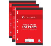 Papier - CONQUERANT - Lot de 3 Paquets A4 - 100 Pages - 80g - Petits Carreaux