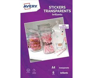 Papier créatif AVERY 6 Stikers transparents A4