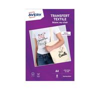 Avery Transferts pour textile A4, 8 feuilles blancs/clairs, jet d'encre, application au fer
