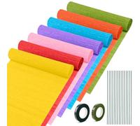Papier Crépon, 7 Rouleaux de Papier Crépon, Feuilles de Papier Crépon avec 15Pcs Fil de Fleurs et 2 Rouleaux de Ruban Vert, Ruban Crépon pour Plier Papier DIY, Faits à la Main Papier Fleurs Créatifs