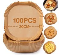 Papier Cuisson Air Fryer, 100 Pièces 20cm Papier Sulfurisé pour Air Fryer, Antiadhésive Disposable , pour 5-8L Friteuse Sans Huile