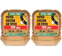 Papier Cuisson Air Fryer, 100 Pièces - Feuilles Carrées de 20-24 cm (8 po) pour Paniers de 5,5-9 L, Four, Pots - Papier Sulfurisé - Accessoires de Cuisine Baker’s Signature (Lot de 2)