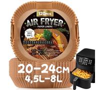 Papier Cuisson Air Fryer, 120 Pièces 20×20CM Carré Paper Sulfurisé pour Friteuse a Air 4,5-8L, Jetable Antiadhésive Sans Huile Airfryer Papier Parchemin Accessoires compatible Cosori Philips Cecotec