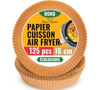 Papier Cuisson Air Fryer, 125 Feuilles Jetables - 16 CM, Rondes, Accessoires Compatibles Ninja, Philips, Xiaomi, Cosori, Autres - Moule Papier Sulfurisé, Facile à Nettoyer par Baker's Signature