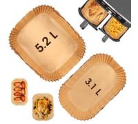 Papier Cuisson Air Fryer | Accessoires Airfryer pour Tefal 5.2L&3.1L | Papier Air Fryer pour Lakeland/Tower/Salter Grande&Petite friteuse à 2 tiroirs (50pcs+50pcs)