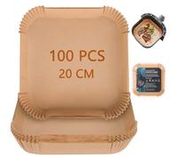 Papier Cuisson Air Fryer, Papier Sulfurisé Rond pour Air Fryer, Antiadhésif, Huile et Étanche, Jetable Accessoire Air Fryer pour Micro Ondes, Friteuse Sans Huile, Four (Carré 20CM)