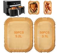 Papier Cuisson Air Fryer pour Moulinex Tefal EZ901820 5,2/3,1L, 100 Pièces Papier Sulfurisé pour Air Fryer Philips Airfryer Série 3000, Accessoires pour Friteuses Lakeland Tower Salter