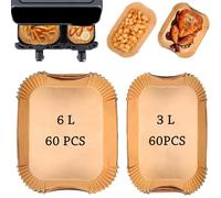 Papier Cuisson Air Fryer pour Philips Airfryer Série 3000, Papier Cuisson pour Philips Dual Basket Airfryer 9 Litres NA350/00, Accessoires Air Fryer, Moule Air Fryer, Plat Air Fryer (60pcs+60pcs)