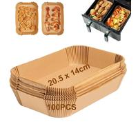 Papier Cuisson pour Ninja Air Fryer, 100 Pièces 20,5x14cm Rectangulair Paper Liners Friteuse Sans Huile Accessoires pour Dual Zone Double Stack Friteuse à Air, compatible avec Ninja AF300EU/AF400EU