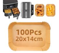 Papier Cuisson pour Ninja Air Fryer, 100 Pièces Épaissi 20x14cm Rectangulair Papier Sulfurisé Friteuse Sans Huile compatible avec Ninja AF300EU AF400EU DZ400EU SL400EU et Autres Dual/Double Airfryer