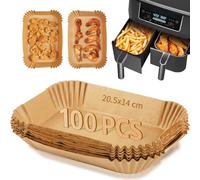 Papier Cuisson pour Ninja Air Fryer, 100 Pièces Rectangulair 20,5x14cm Paper Liners Friteuse Sans Huile Accessoires,Compatible Avec Ninja AF300EU AF400EU et Ninja Foodi Dual Zone Double Stack