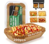 Papier Cuisson pour Ninja Air Fryer, 200 Pièces 20,5x14cm Rectangulair Paper Liners Friteuse Sans Huile Accessoires Compatible avec Ninja Foodi AF300EU / AF400EU Accessoire pour Dual Zone Air Fryer