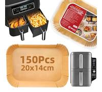 Papier Cuisson pour Ninja Air Fryer SL400EU AF300EU AF400EU DZ400EU, 150 Pièces 20x14cm Rectangulair Papier Sulfurisé Friteuse Sans Huile compatible avec Ninja Dual Zone et Autres Dual Airfryer