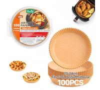 Papier Cuisson Rond pour Friteuse sans Huile, 100 Pièces 20-24 cm Papier Airfryer, Anti-adhésif Imperméable Résistant à l'Huile Feuilles Jetables, Compatible avec Philips, Ninja, Cosori, Cecotec