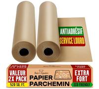 Papier Cuisson rouleau Non Blanchi - Lot de 2 Papier Sulfurisé de 38cmx64m avec Coupeur - Papier de Cuisson Antiadhésif pour la Cuisine, le Grill la Vapeur et la Friteuse a Air par Baker's Signature