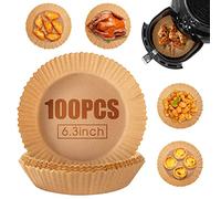 Papier Cuisson, Uten 100 Pcs Papier Sulfurisé pour Friteuse à Air, 16 cm Rond Air Fryer Paper, Parchemin Papier Antiadhésif pour 3-10L Friteuse sans Huile