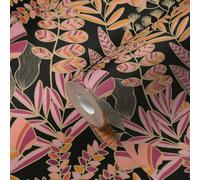 A.S. Création Papier peint intissé Antigua – motif feuilles brillant noir/rose/orange 10,05x0,53 m