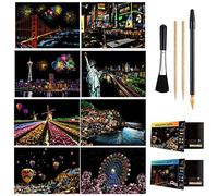 Papier d'art à gratter et croquis A4 pour enfants et adultes, ensemble d'art de gravure: 8 feuilles de cartes à gratter et stylo à dessin à gratter, brosse propre (U.S.A+Europe)