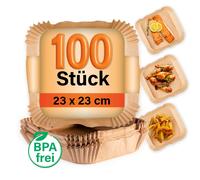 GOURMETmaxx Lot de 100 feuilles de papier sulfurisé pour friteuse à air chaud de 5 à 8 litres - Moule en papier sulfurisé antiadhésif et résistant à l'huile - Forme flexible - 23 x 23 x 4,5 cm