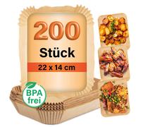 GOURMETmaxx Lot de 200 feuilles de papier sulfurisé pour friteuse à air chaud, 3 à 5 litres, anti-adhésif et résistant à l'huile, double panier de papier sulfurisé Airfryer, 22 x 14 x 4,5 cm