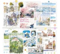 Papier De Découpage Pour Scrapbooking Avec Impressions De Paysages Naturels Dans Un Style Aquarelle,Papier De Collage Sur Le Thème Du Voyage,Décoration Murale En Papier (Scenery)
