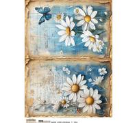 Papier de riz A4 - Scraplove - Daisy Junk Journal 1 marguerite coccinelle papillon