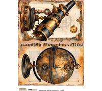 Papier de riz A4 - Scraplove - Journal de voyage Steampunk 4 globe télescopique