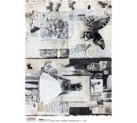 Papier de riz A4 ScrapLove - scrapbooking decoupage - B&W Junk Journal Background 6 collage noir et blanc