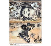 Papier de riz A4 ScrapLove - scrapbooking decoupage - B&W Junk Journal Background 8 papillon fille
