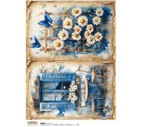 Papier de riz A4 ScrapLove - scrapbooking decoupage - Daisy Junk Journal 8 fenêtre fleurs marguerites papillon