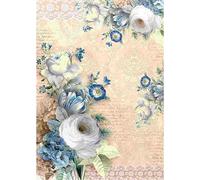 Papier de riz autocollant pour découpage, 28,5 x 39,5 cm, motif floral rose et motif rayé avec fond géométrique, art floral moderne pour bricolage mural, décoration d'intérieur PRT5 (2656)